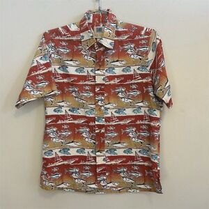 Vintage Kahala Men's M Red Graphic Print Hawaiian Shirt Short Sleeve